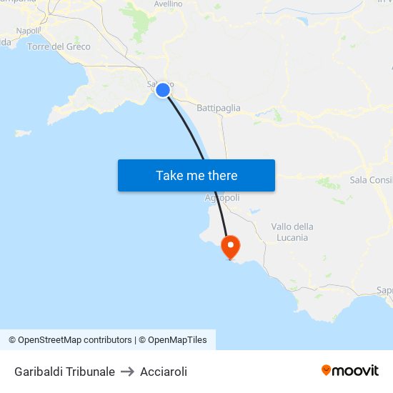 Garibaldi Tribunale to Acciaroli map