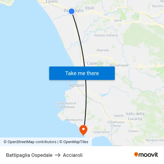 Battipaglia Hospital to Acciaroli map
