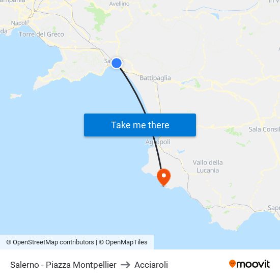 Salerno - Piazza Montpellier to Acciaroli map