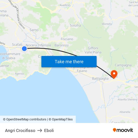 Angri Crocifisso to Eboli map