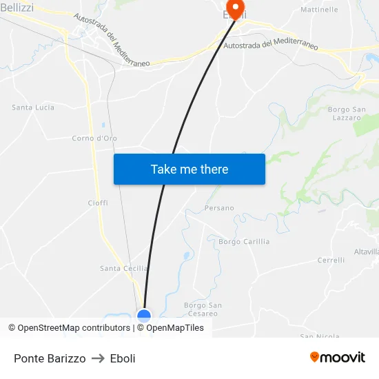 Ponte Barizzo to Eboli map