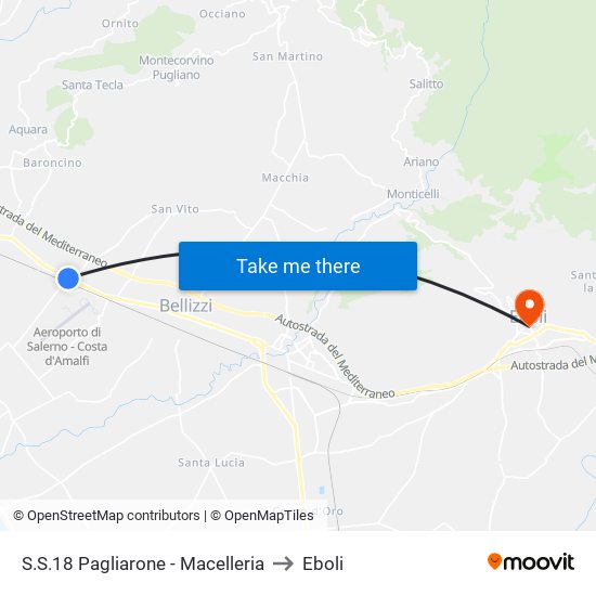 S.S.18 Pagliarone - Macelleria to Eboli map
