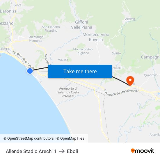 Allende Stadio Arechi 1 to Eboli map