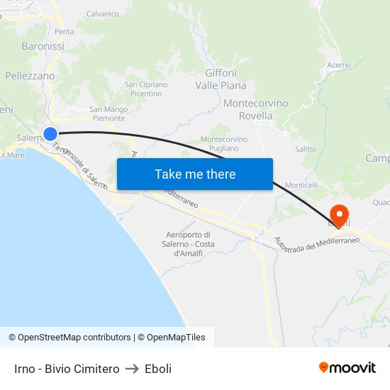 Irno - Bivio Cimitero to Eboli map