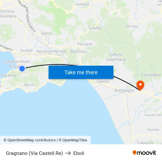 Gragnano (Castellammare Road) to Eboli map