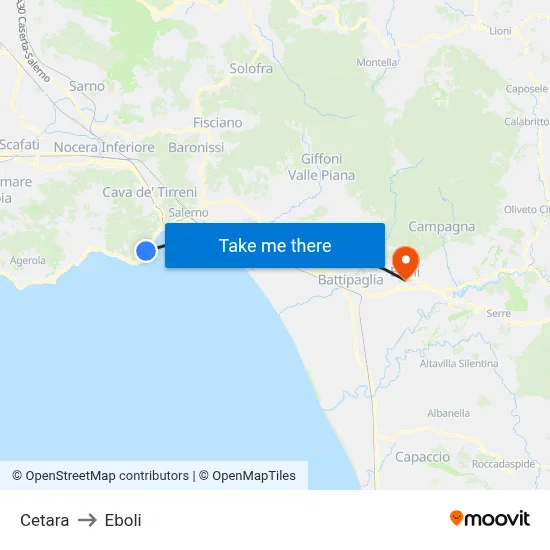 Cetara to Eboli map