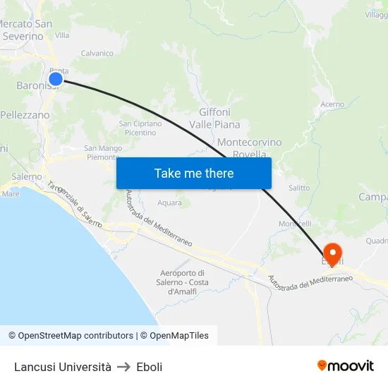 Lancusi University to Eboli map