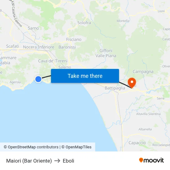 Maiori (Bar Oriente) to Eboli map