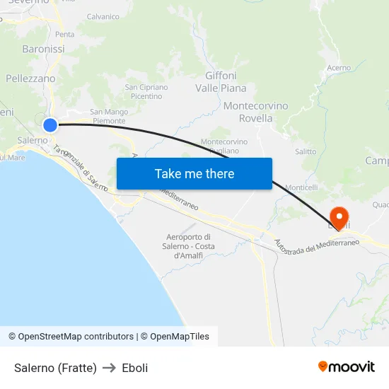 Salerno (Fratte) to Eboli map