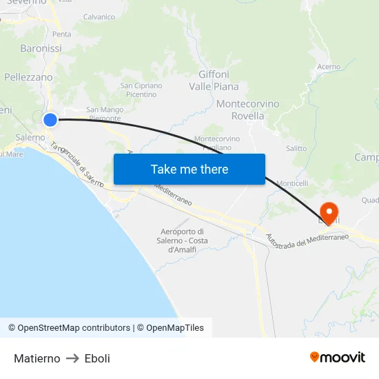 Matierno to Eboli map