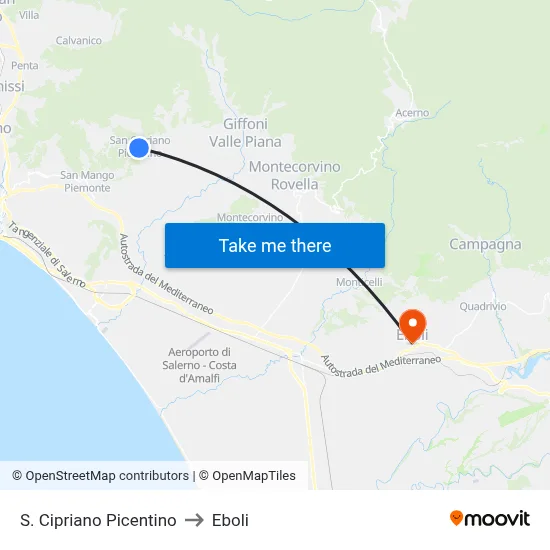 San Cipriano Picentino to Eboli map