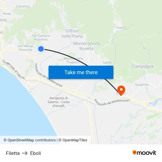 Filetta to Eboli map