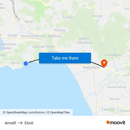 Amalfi to Eboli map