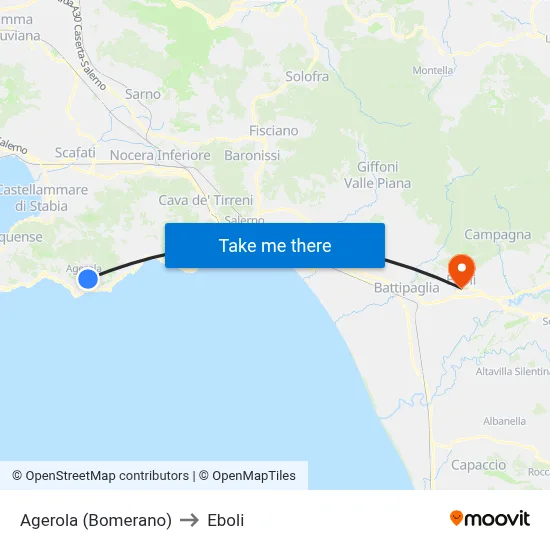 Agerola (Bomerano) to Eboli map