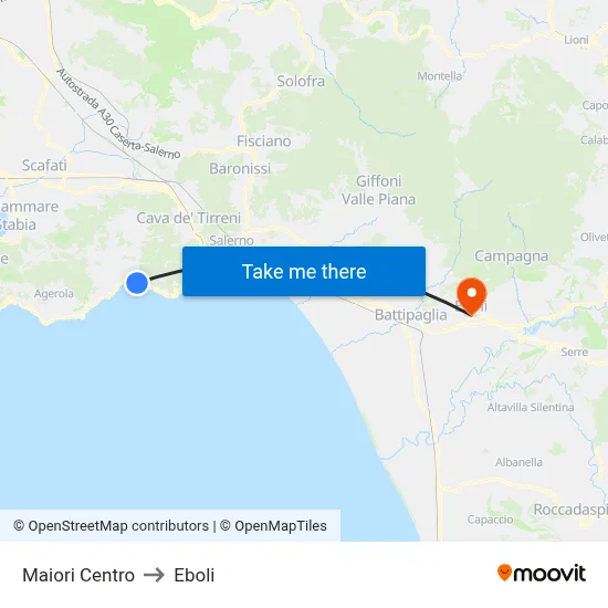 Maiori Center to Eboli map
