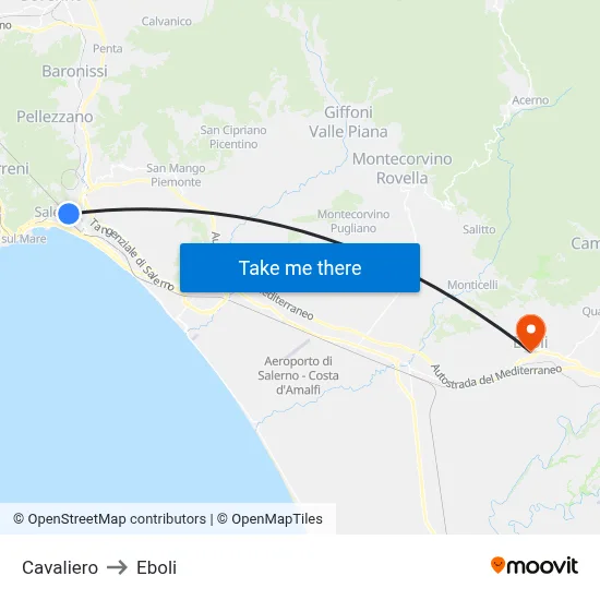 Cavaliero to Eboli map