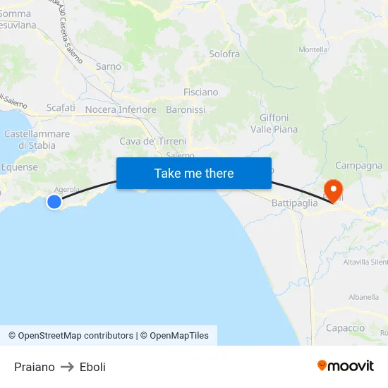 Praiano to Eboli map