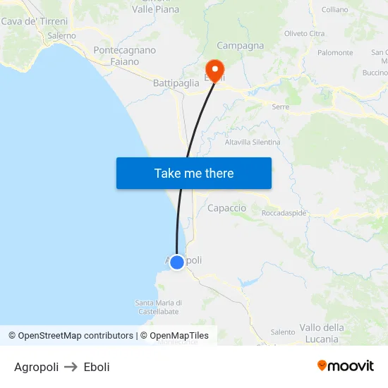 Agropoli to Eboli map