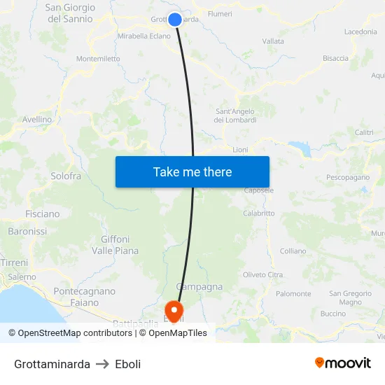 Grottaminarda to Eboli map