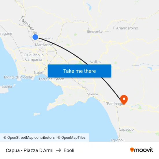 Capua - Piazza D'Armi to Eboli map