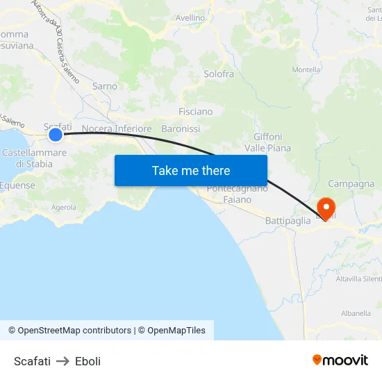 Scafati to Eboli map