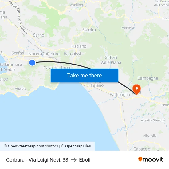 Corbara - Luigi Novi Street, 33 to Eboli map