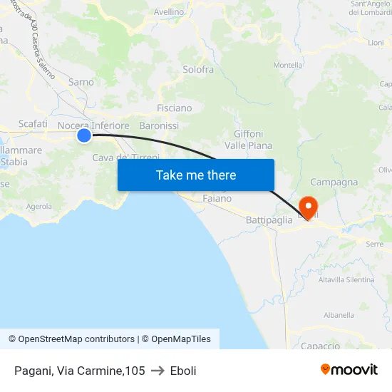 Pagani, Via Carmine, 105 to Eboli map