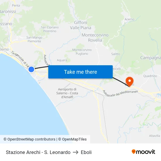 Arechi Station - S. Leonardo to Eboli map