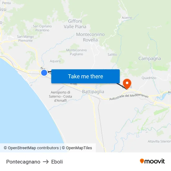 Pontecagnano to Eboli map