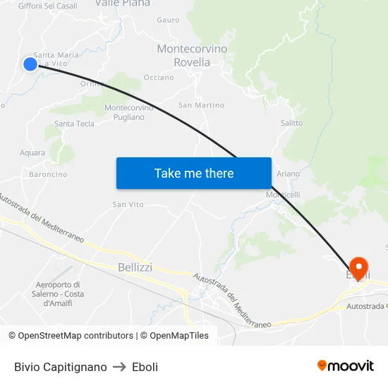 Capitignano Junction to Eboli map