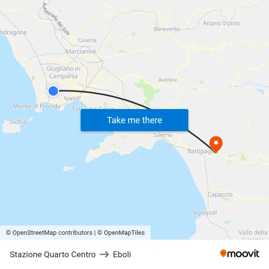 Quarto Centro Station to Eboli map