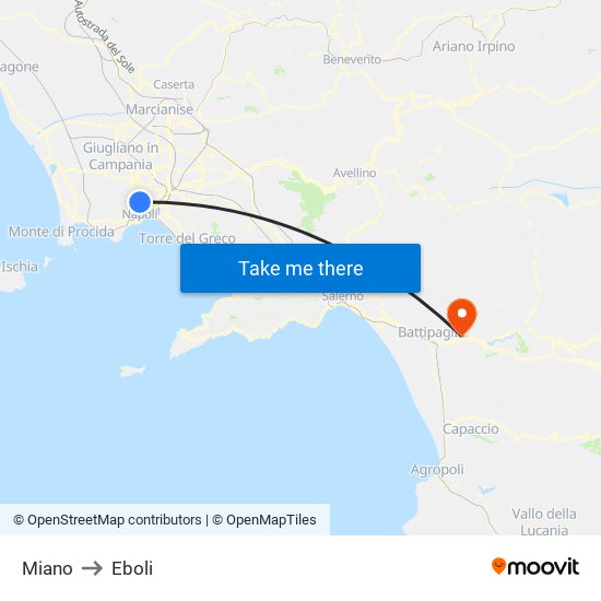 Miano to Eboli map