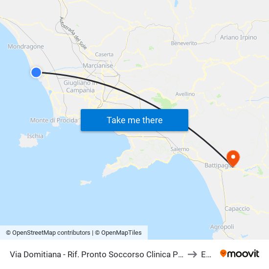 Via Domitiana - Rif. Pronto Soccorso Clinica Pineta Grande to Eboli map