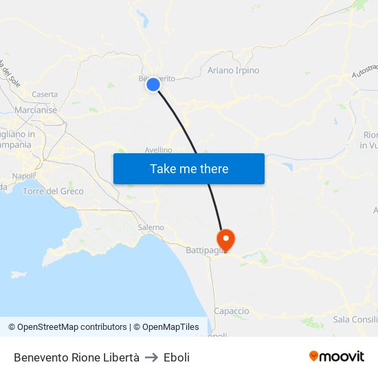 Benevento Rione Libertà to Eboli map
