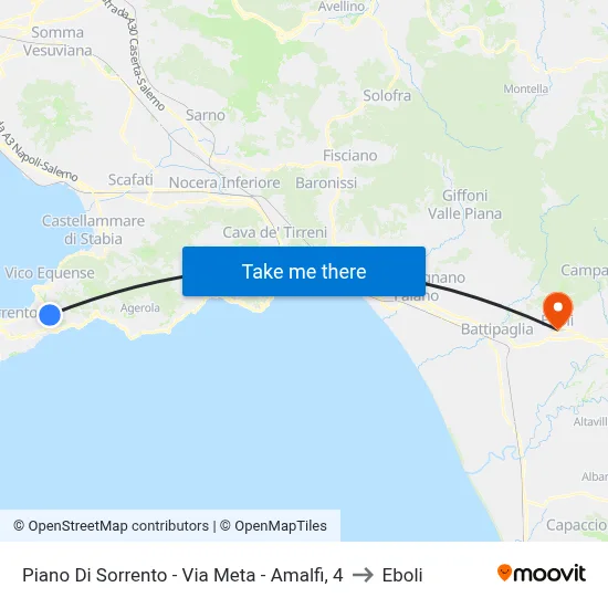 Piano Di Sorrento - Via Meta - Amalfi, 4 to Eboli map
