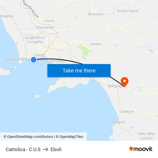 Cattolica - C.U.S to Eboli map