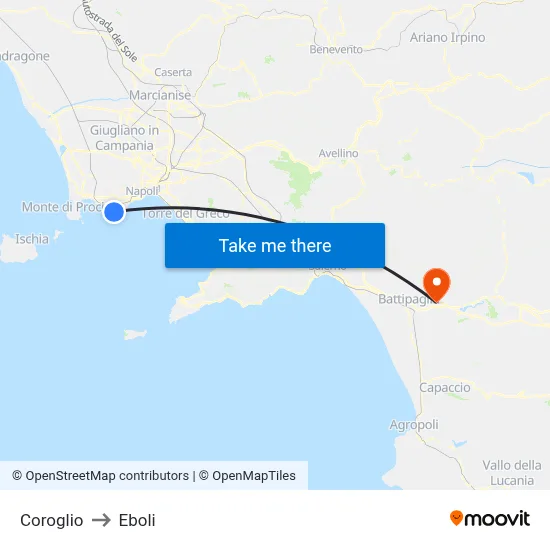 Coroglio to Eboli map
