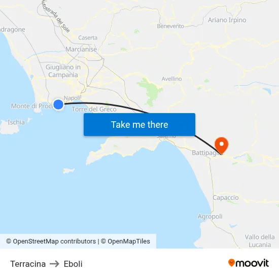 Terracina to Eboli map