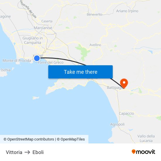 Vittoria to Eboli map