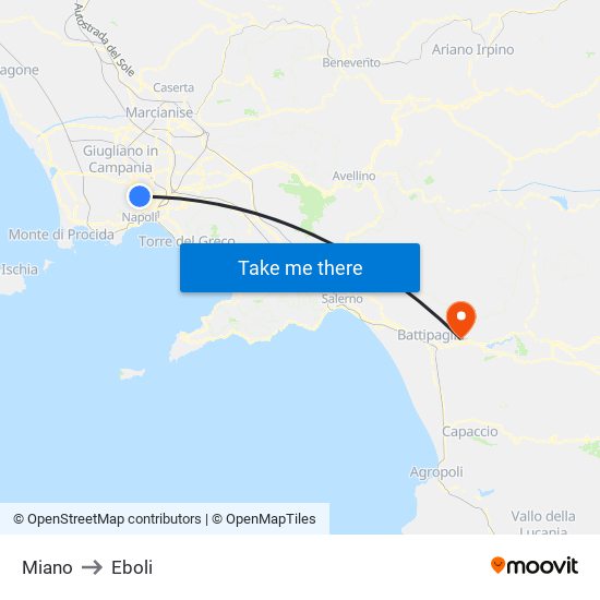 Miano to Eboli map
