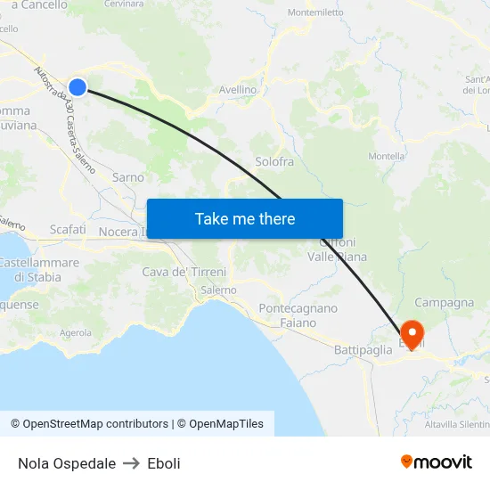 Nola Hospital to Eboli map