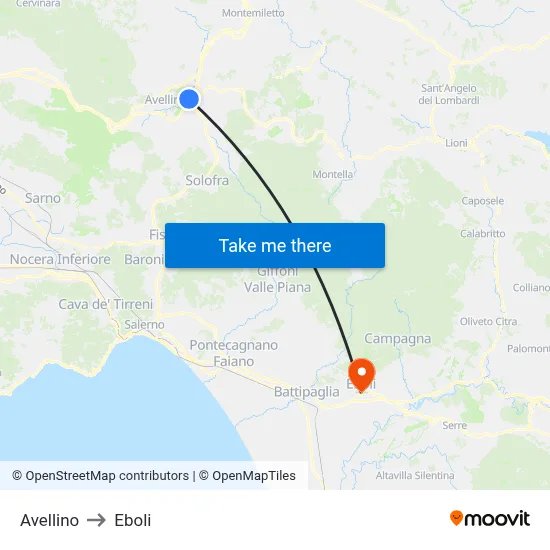 Avellino to Eboli map