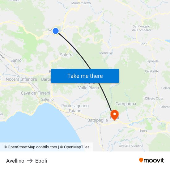 Avellino to Eboli map