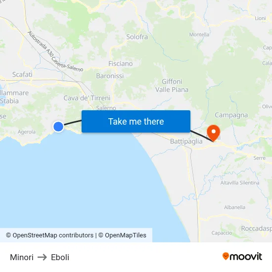 Minori to Eboli map