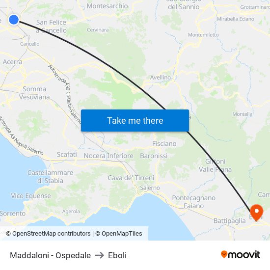 Maddaloni - Ospedale to Eboli map