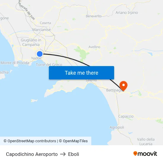 Capodichino Airport to Eboli map