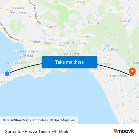 Sorrento - Piazza Tasso to Eboli map