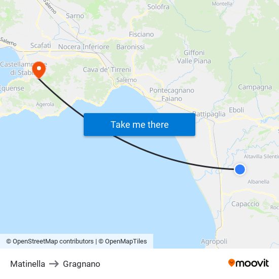 Matinella to Gragnano map