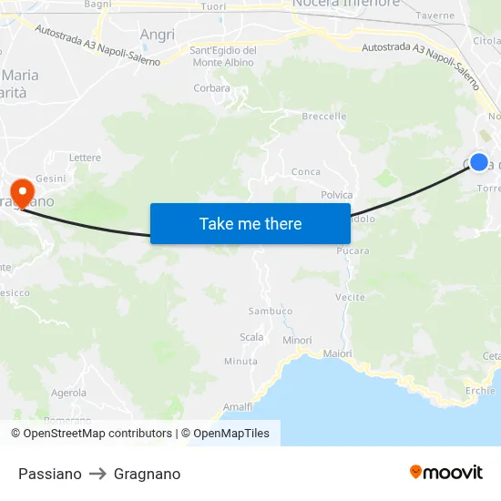 Passiano to Gragnano map