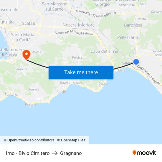 Irno - Bivio Cimitero to Gragnano map